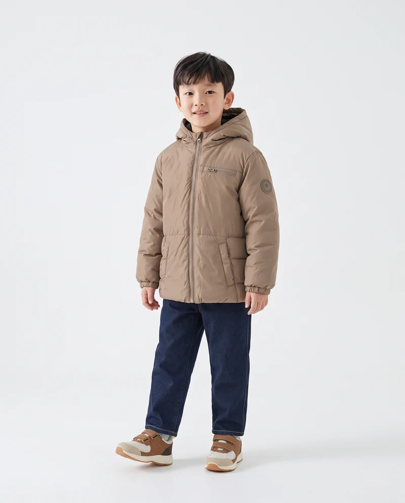 Giubbotto imbottito con cappuccio e tasche - Beige