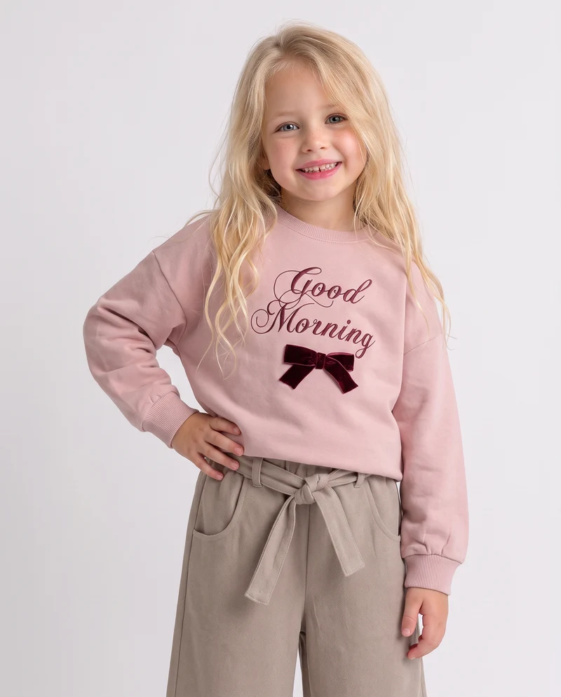 Felpa da bambina girocollo garzata - Rosa