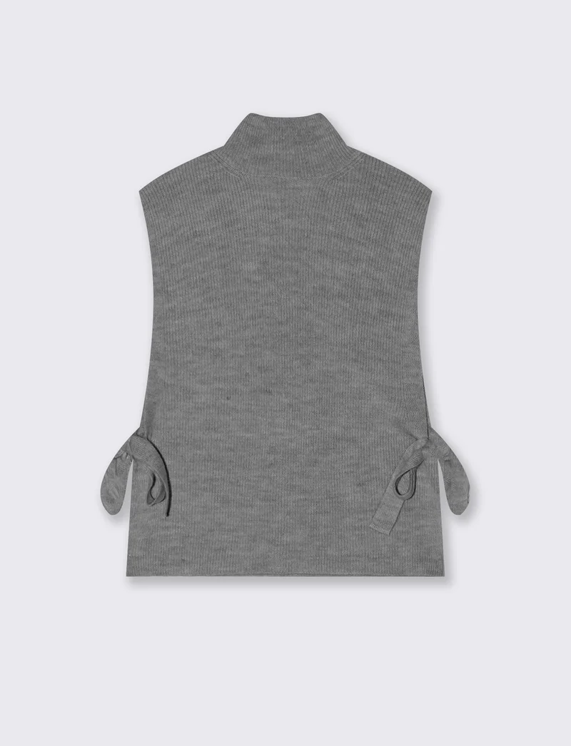 Maglia smanicata a collo alto con fiocco - Grigio mel.