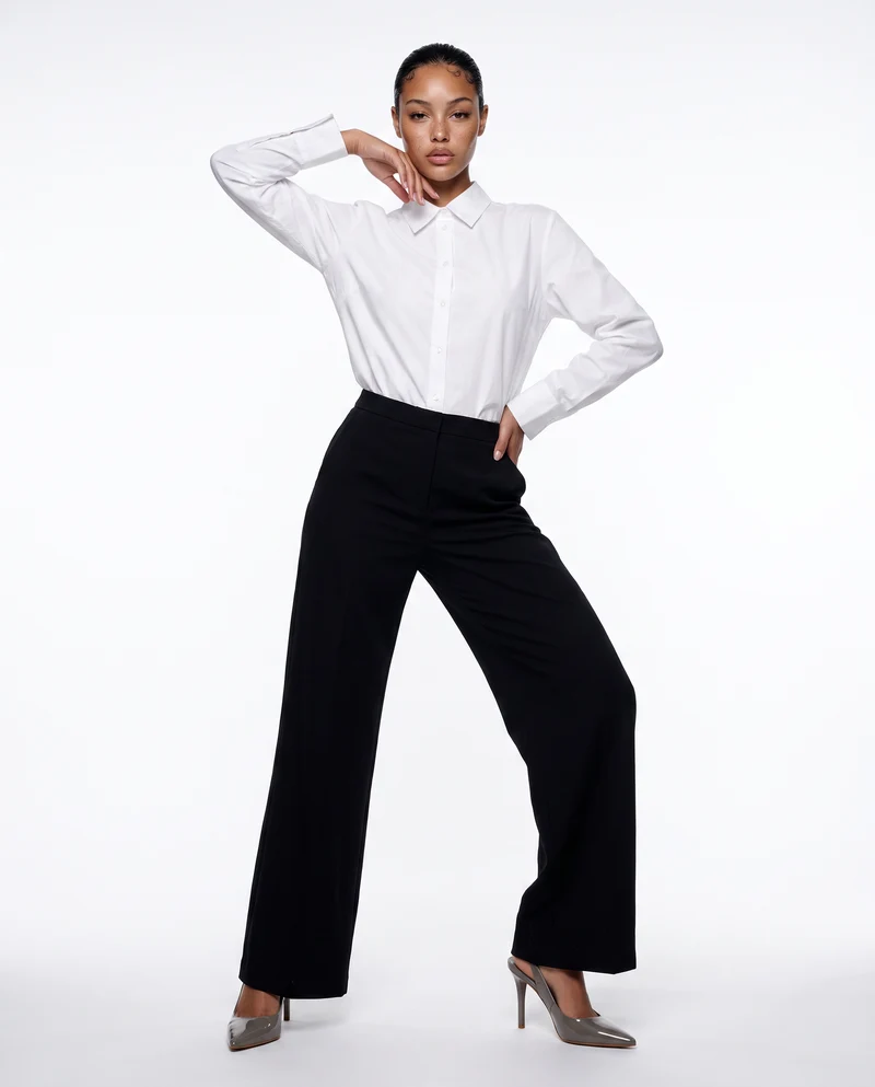 Pantalone wide leg a vita alta con tasche - Grigio mel.