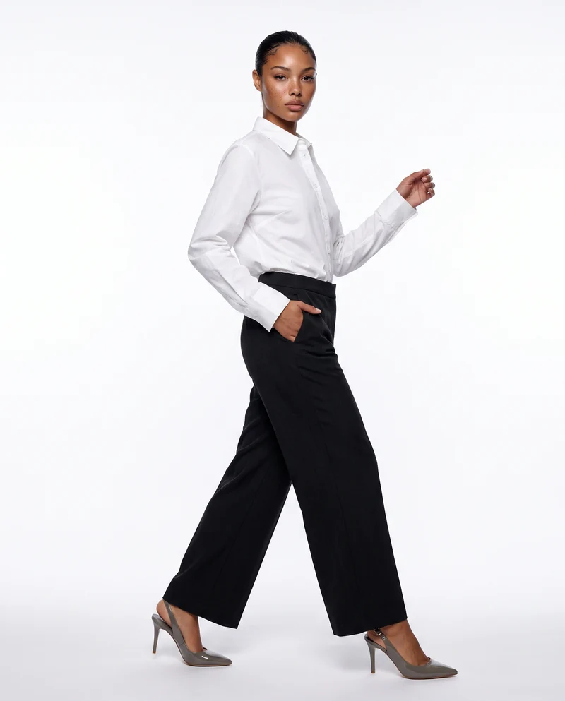 Pantalone wide leg a vita alta con tasche - Grigio mel.