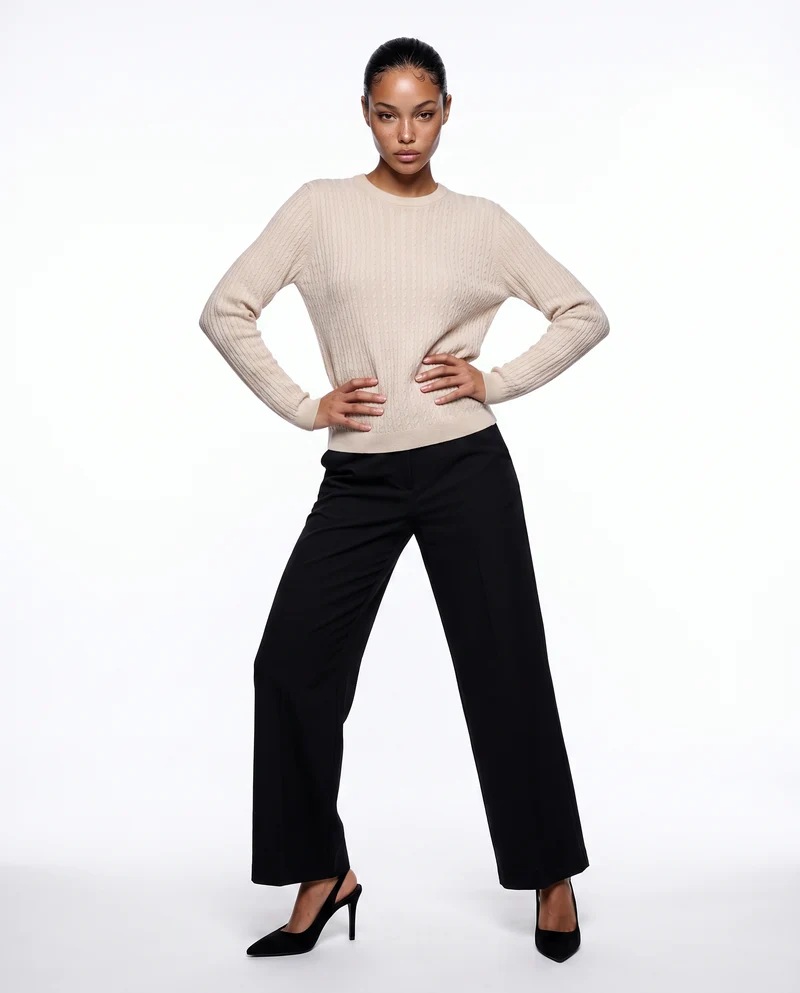 Pantalone wide leg a vita alta con tasche - Nero