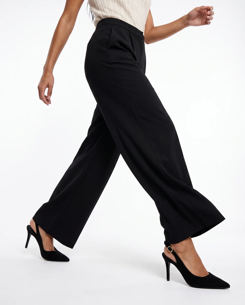 Pantalone wide leg a vita alta con tasche - Nero