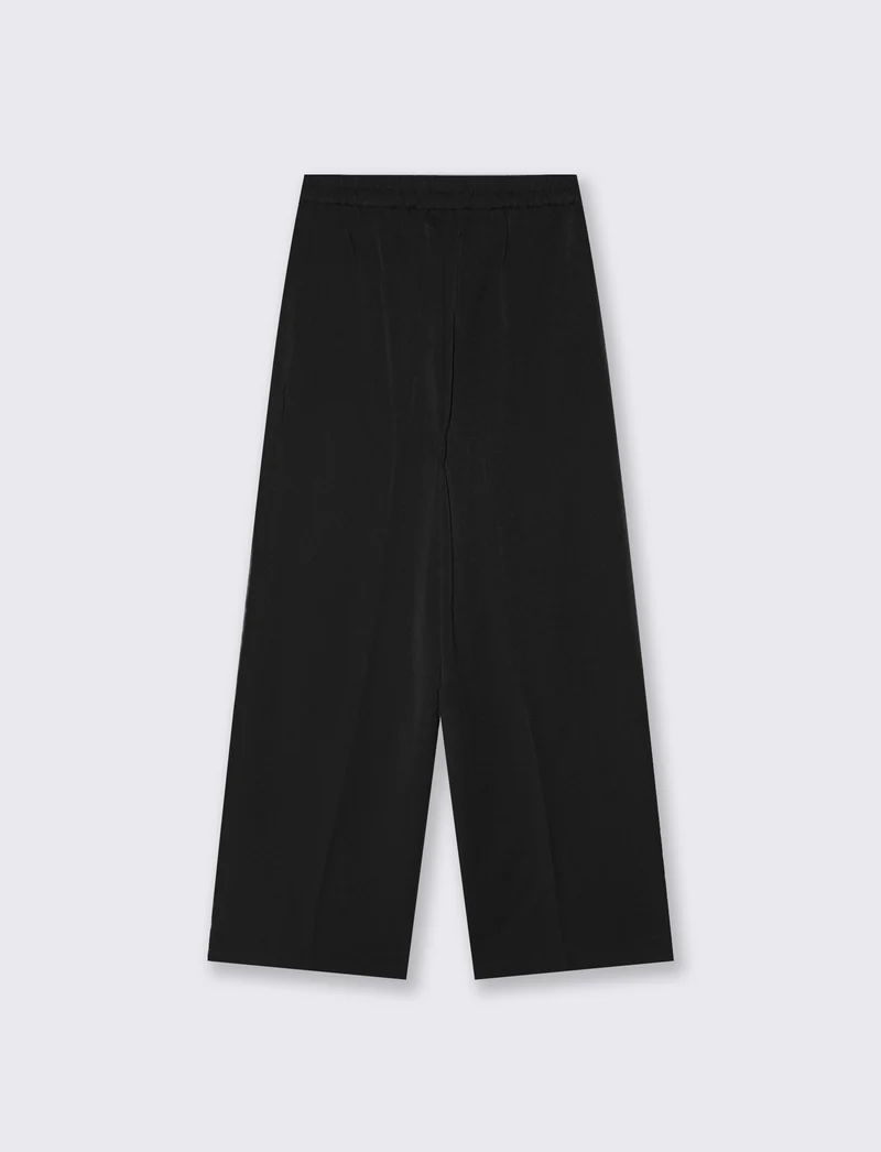 Pantalone wide leg a vita alta con tasche - Nero