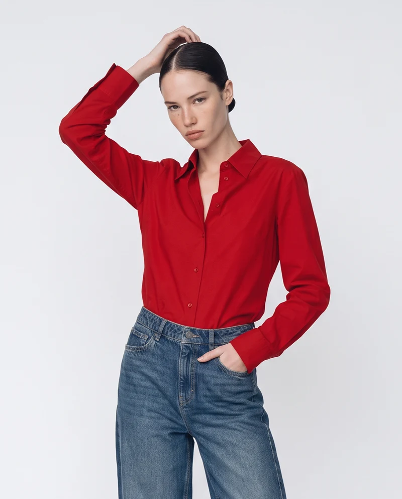 Camicia Slim con Pinces Elegante - Rosso