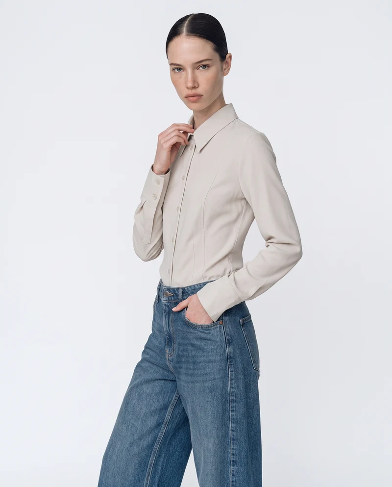 Camicia Slim con Pinces Elegante - Avorio