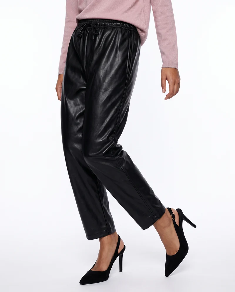 Pantalone con elastico e coulisse - Nero