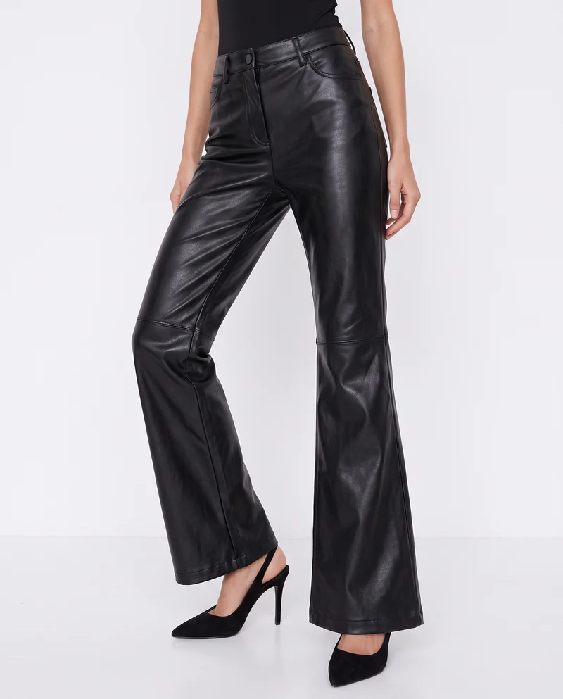 Pantaloni flare in similpelle eleganti - Nero