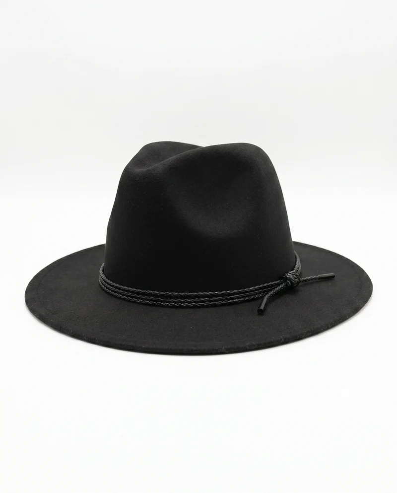Cappello falda larga con treccina - Nero