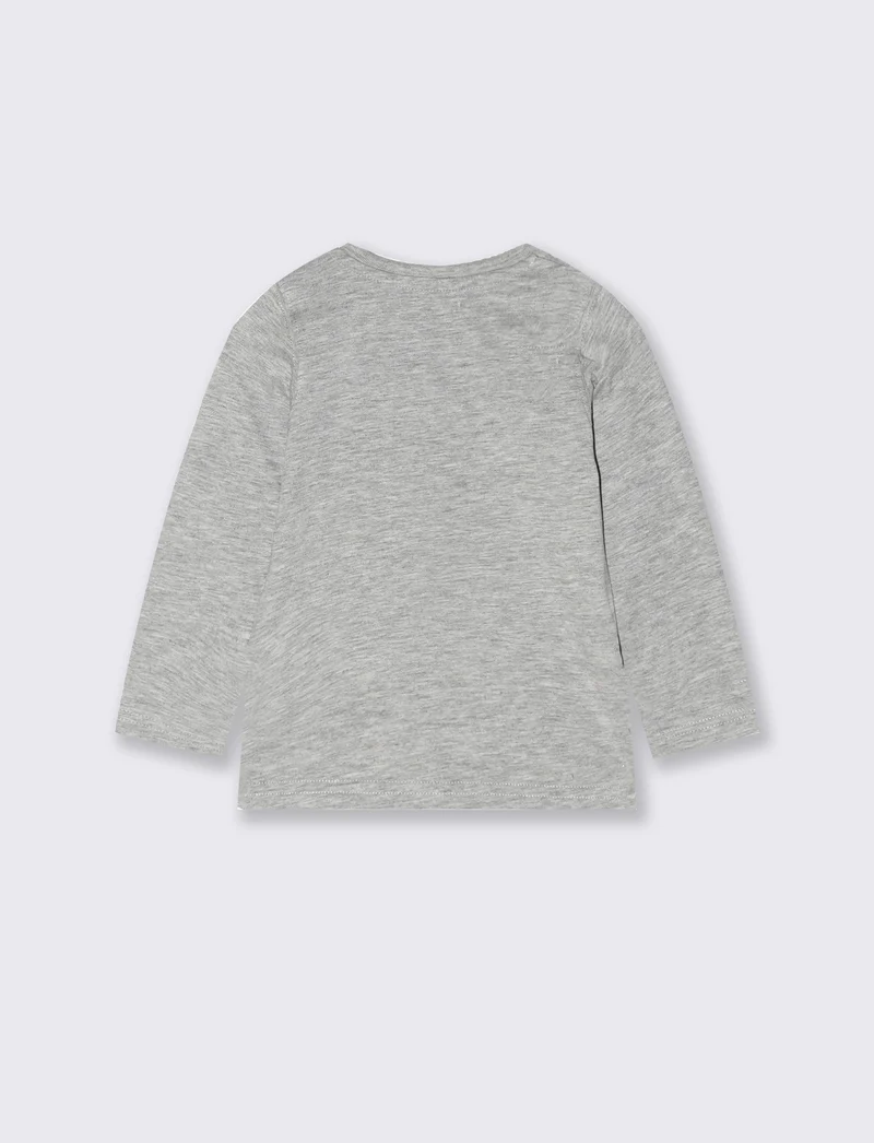 T-shirt melange manica lunga con stampa - Grigio mel.