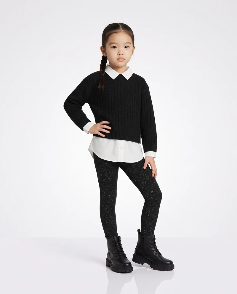 Leggings lunghi brillantinati e caldi - Nero