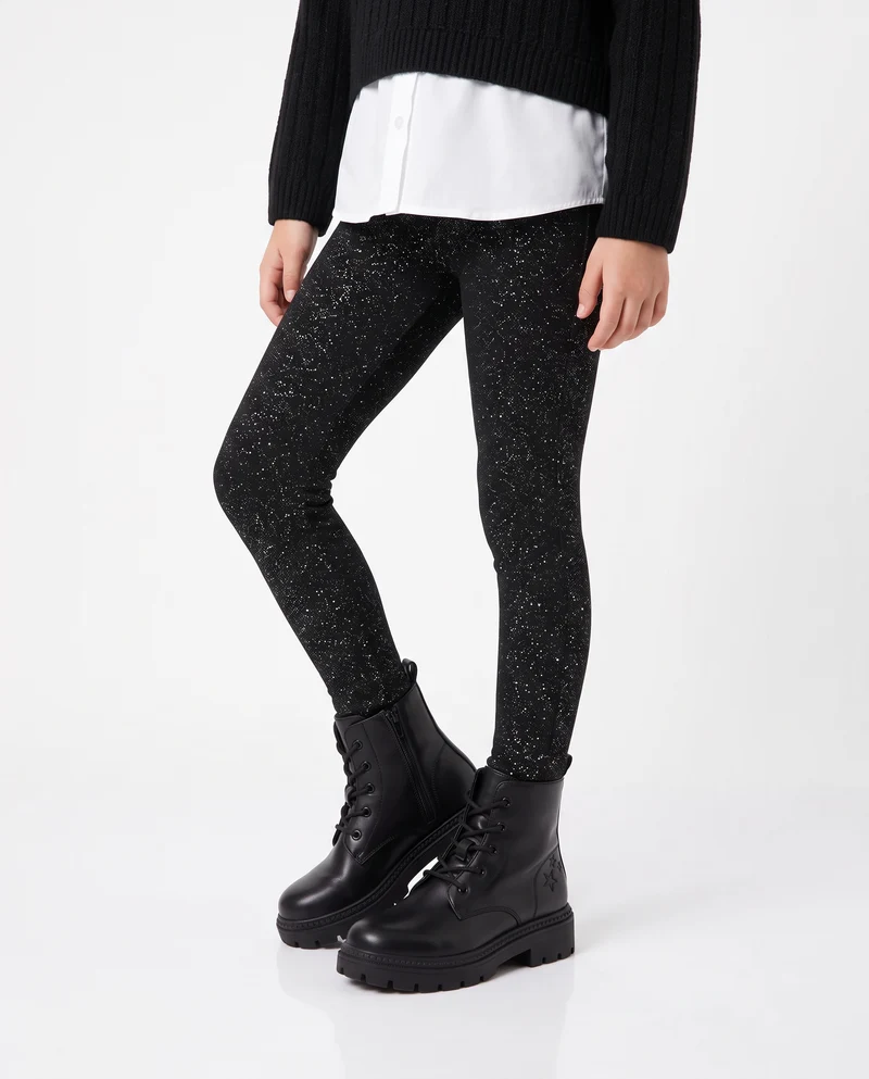 Leggings lunghi brillantinati e caldi - Nero