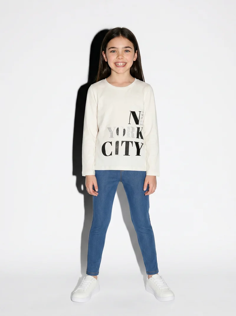 Maglia in cotone manica lunga - Bianco latte