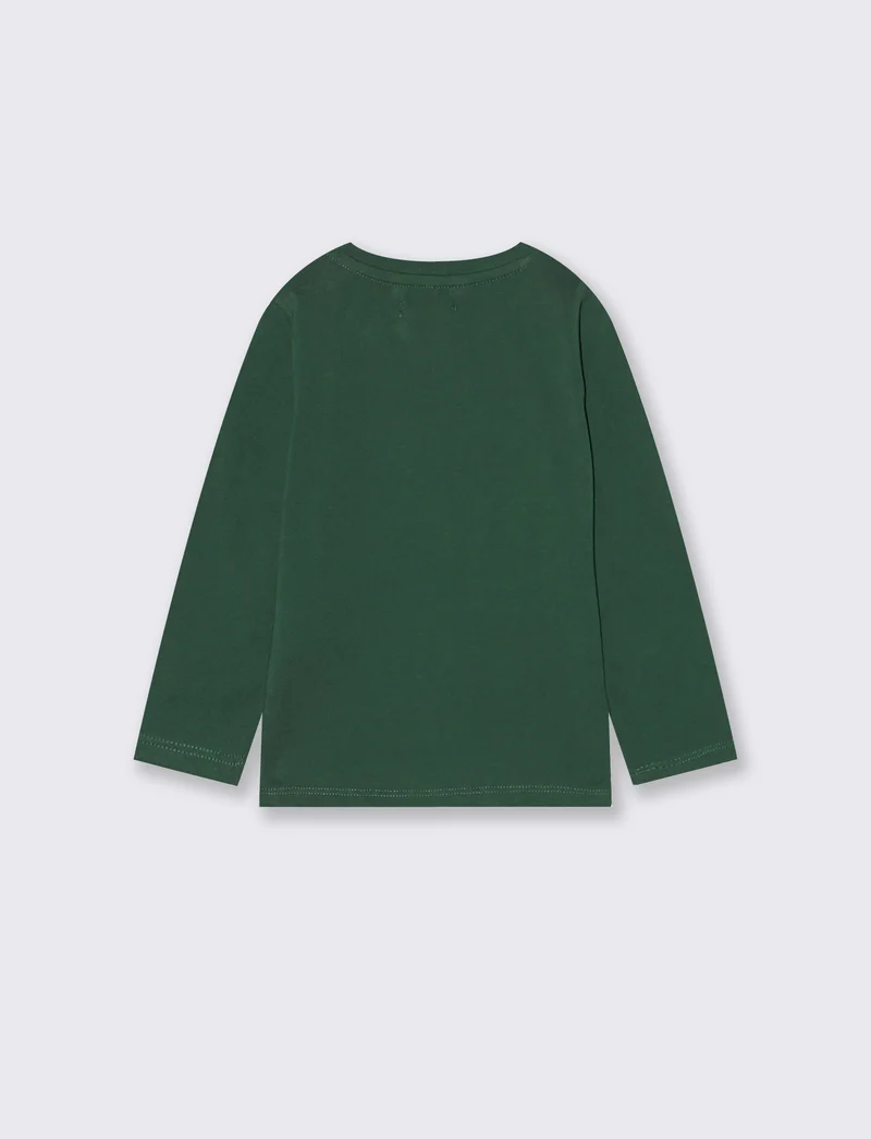 T-shirt girocollo con stampa e manica lunga - Verde abete