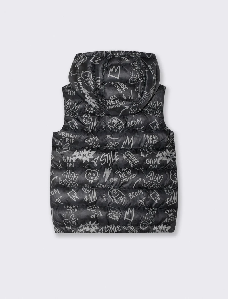 Gilet imbottito con cappuccio e tasche - Fantasia