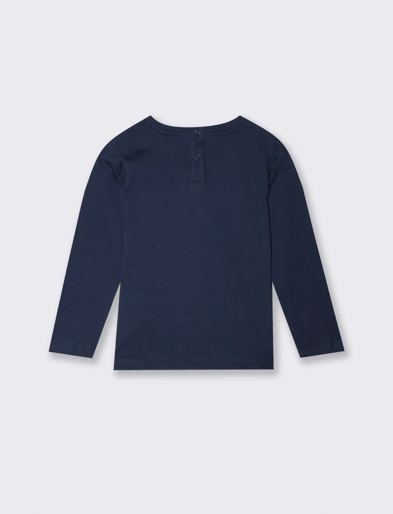 T-shirt girocollo in cotone tinta unita - Blu