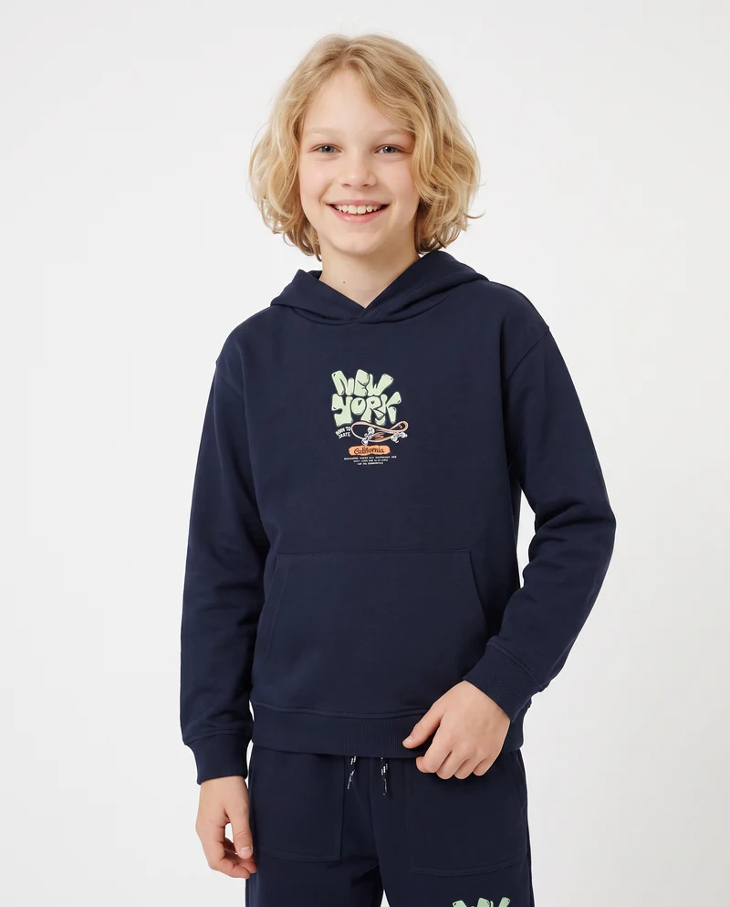 Felpa con cappuccio in cotone morbido - Blu