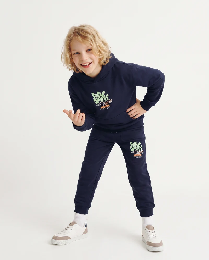 Felpa con cappuccio in cotone morbido - Blu