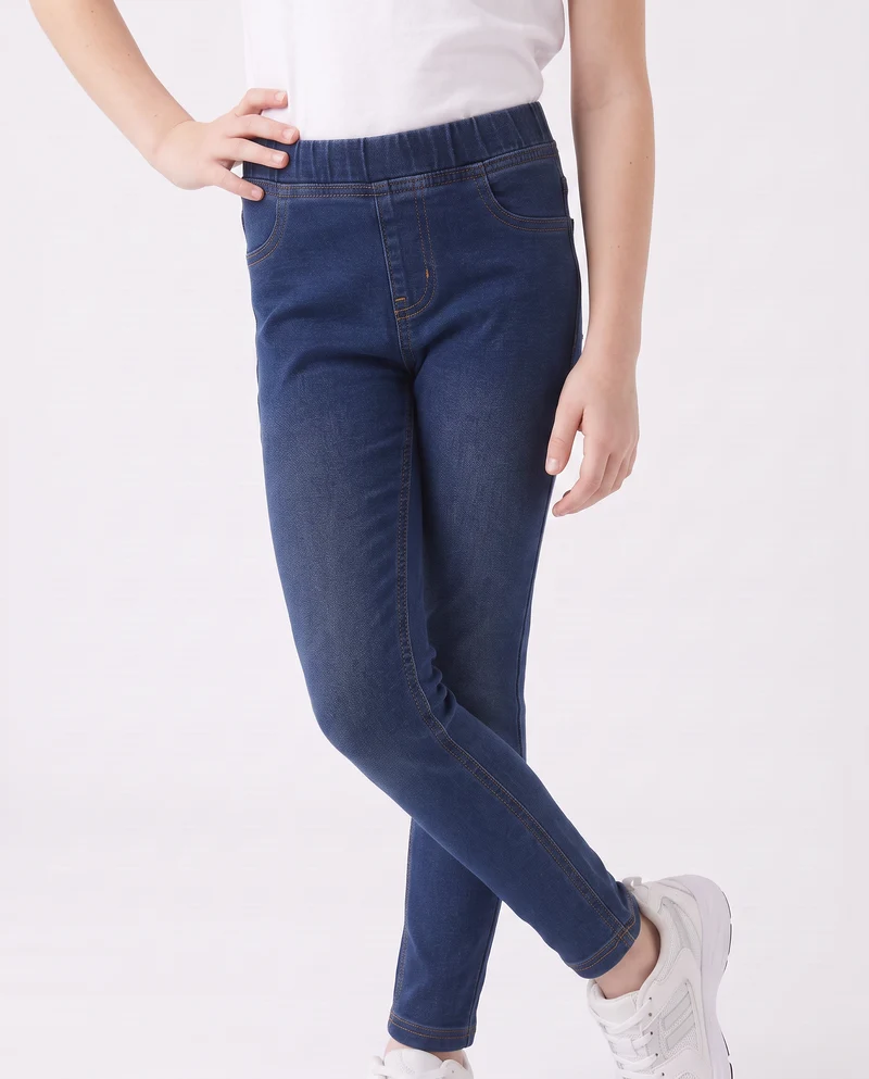 Jeggings in cotone elastico effetto denim - DENIM SCURO