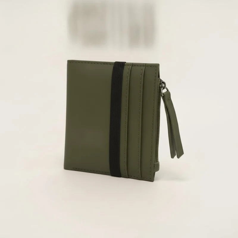 Portafogli uomo gommato con elastico e portamonete - Verde