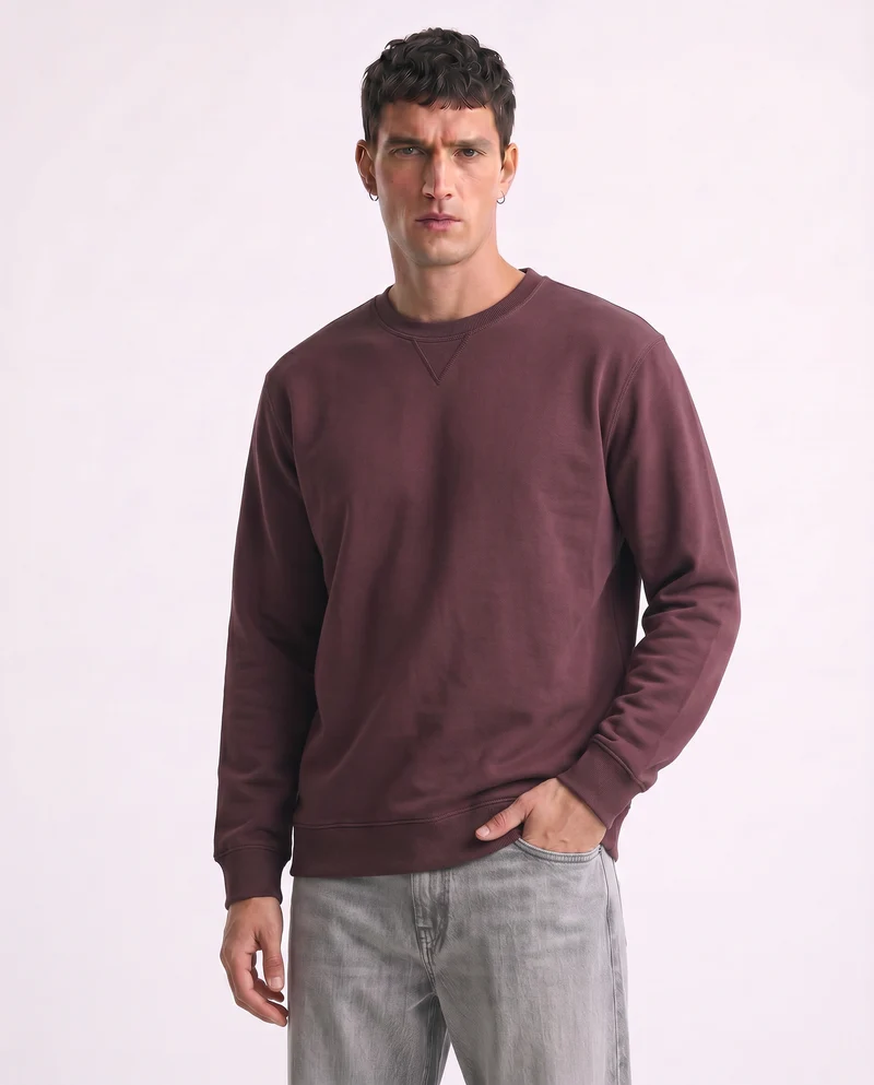 Felpa basic girocollo in misto cotone - Bordeaux