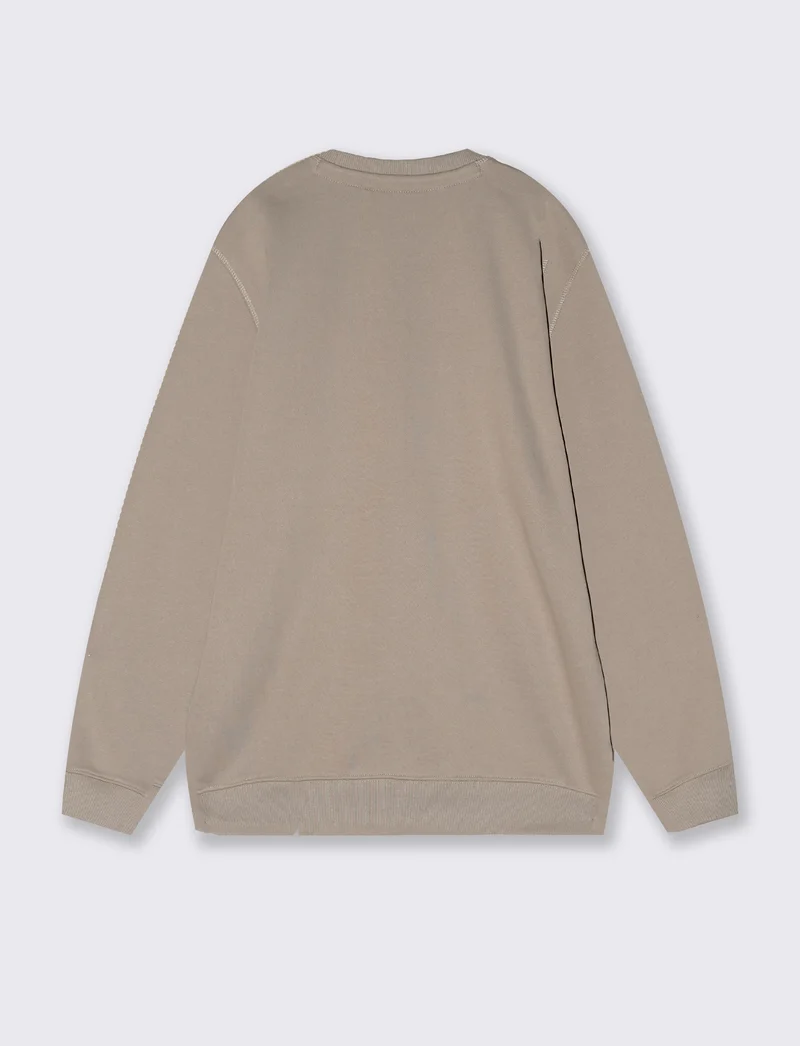 Felpa basic girocollo in misto cotone - Beige