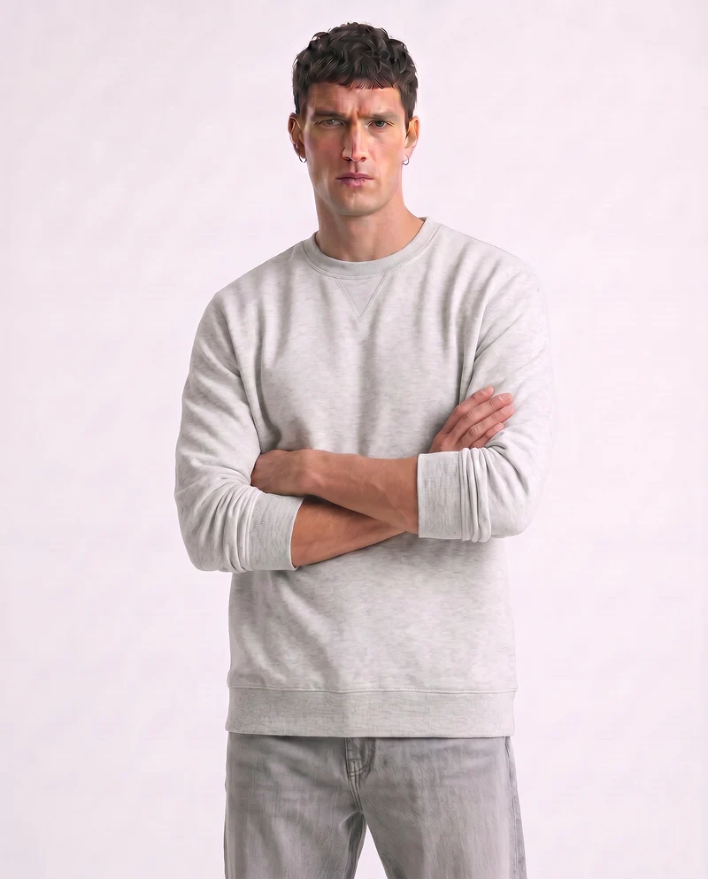 Felpa basic girocollo in misto cotone - Grigio mel.