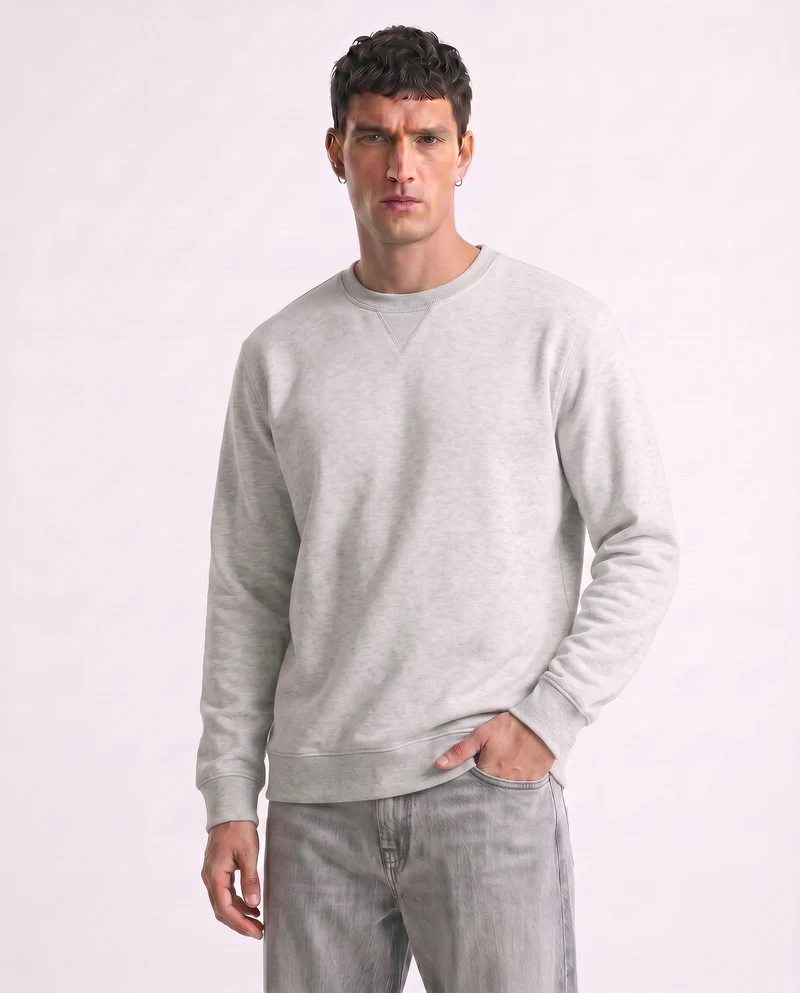 Felpa basic girocollo in misto cotone - Grigio mel.