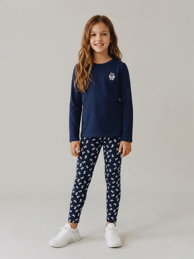 Leggings elasticizzati in cotone per bambina - Blu