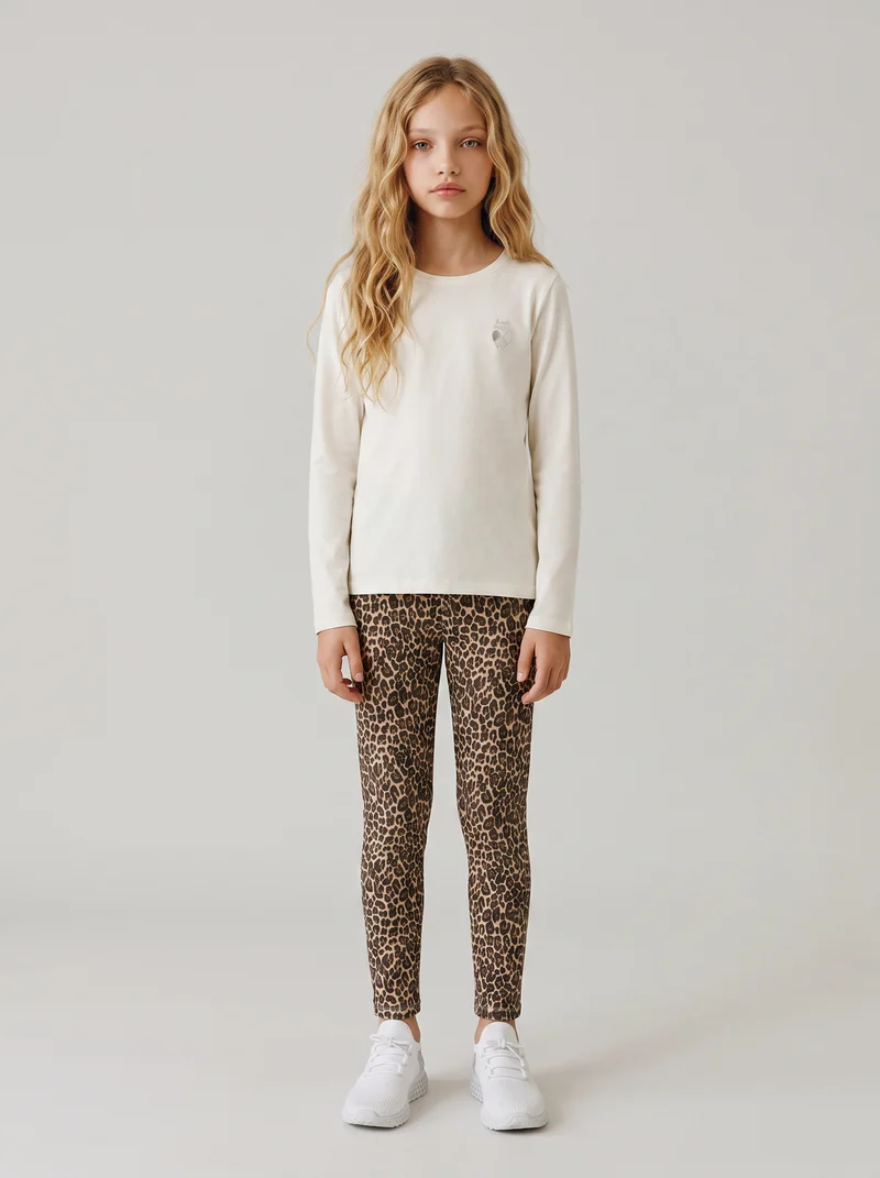Leggings elasticizzati in cotone per bambina - Maculato