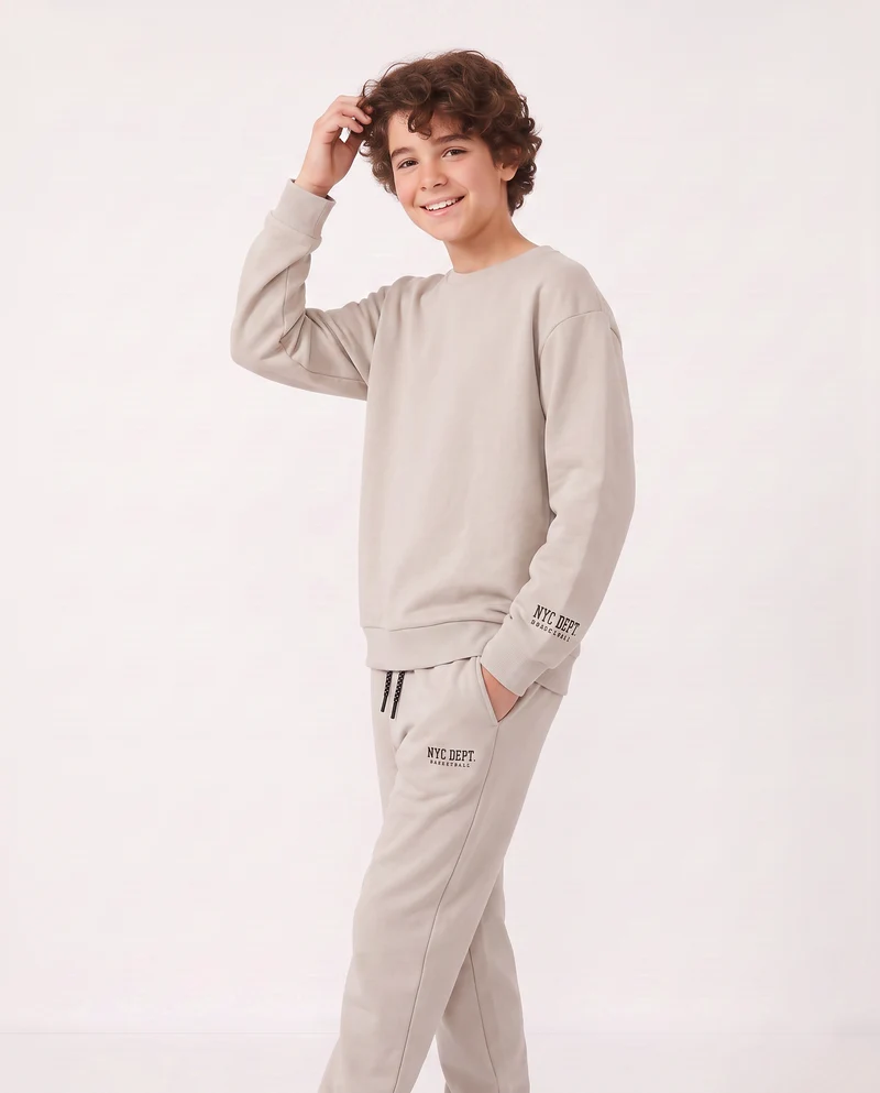 Felpa girocollo in cotone per il tempo libero - Beige