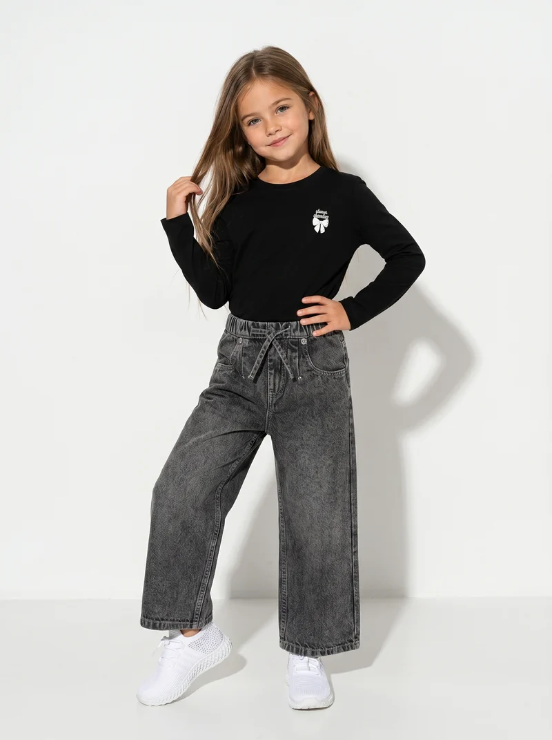 T-shirt maniche lunghe bambina in cotone - Nero