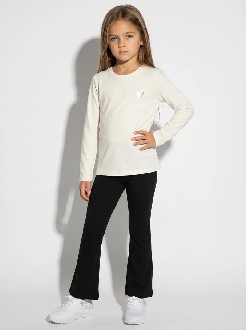 T-shirt maniche lunghe bambina in cotone - Bianco latte