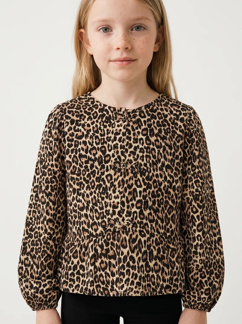 Blusa elegante da bambina con stampa e fiocchi - Leopardato