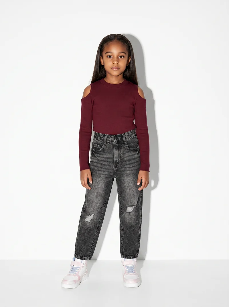 Jeans mom fit 5 tasche in denim cotone - Grigio