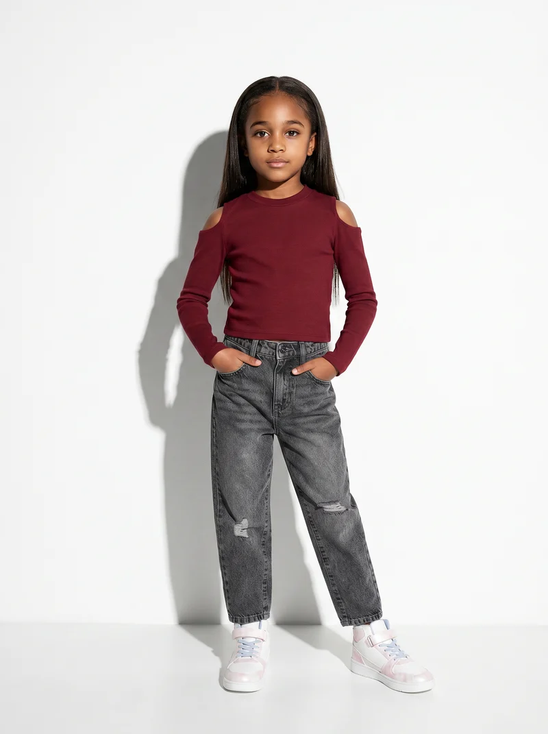 Jeans mom fit 5 tasche in denim cotone - Grigio