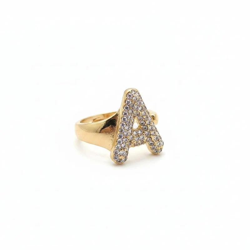 Anello lettera con strass regolabile - var 1