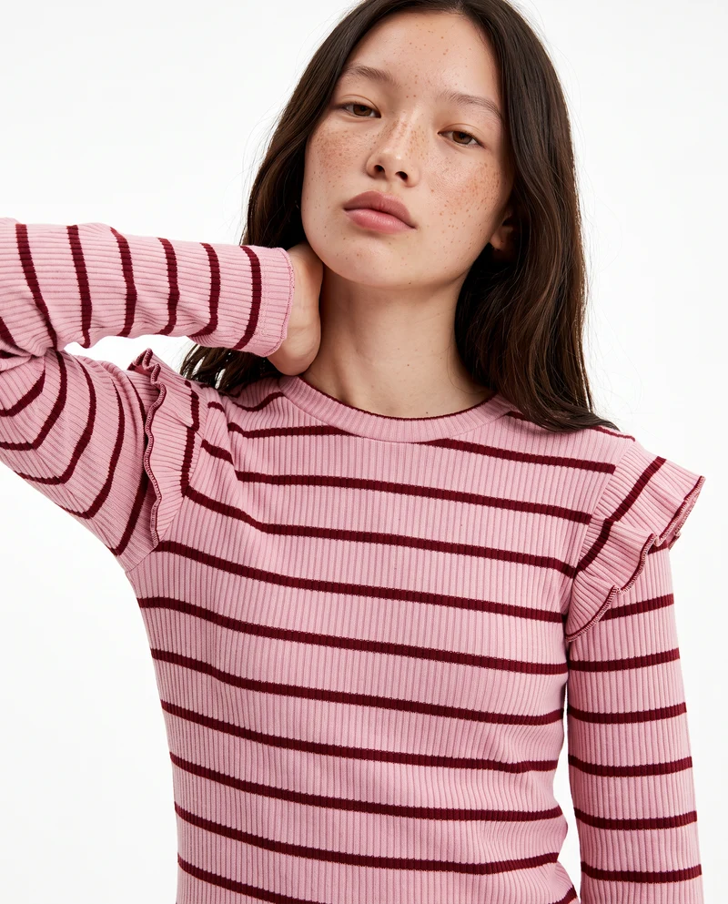 T-shirt a righe con rouches eleganti - Righe