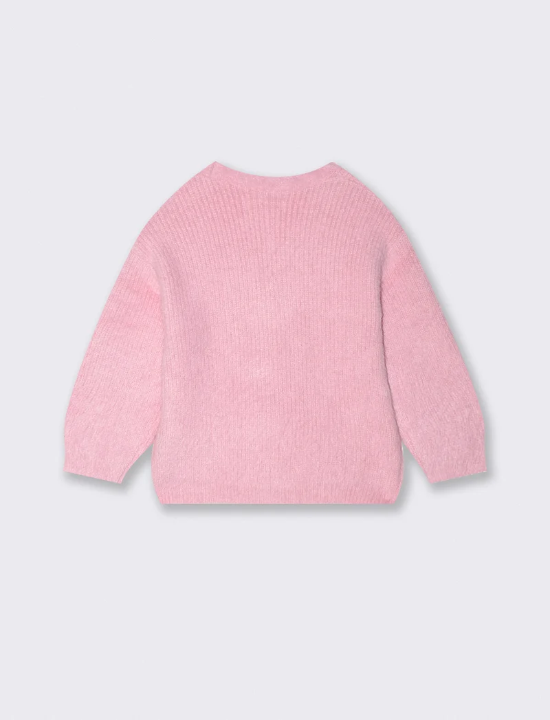 Cardigan morbido con bottoni brillanti - Rosa polvere