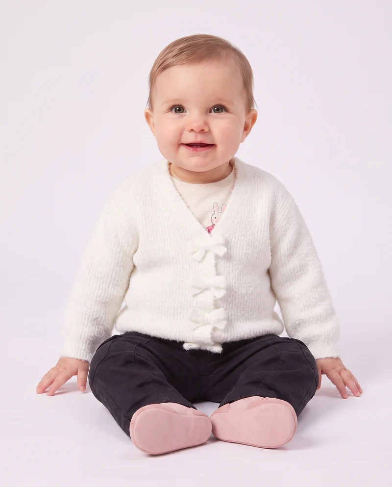 Cardigan morbido con bottoni brillanti - Bianco panna