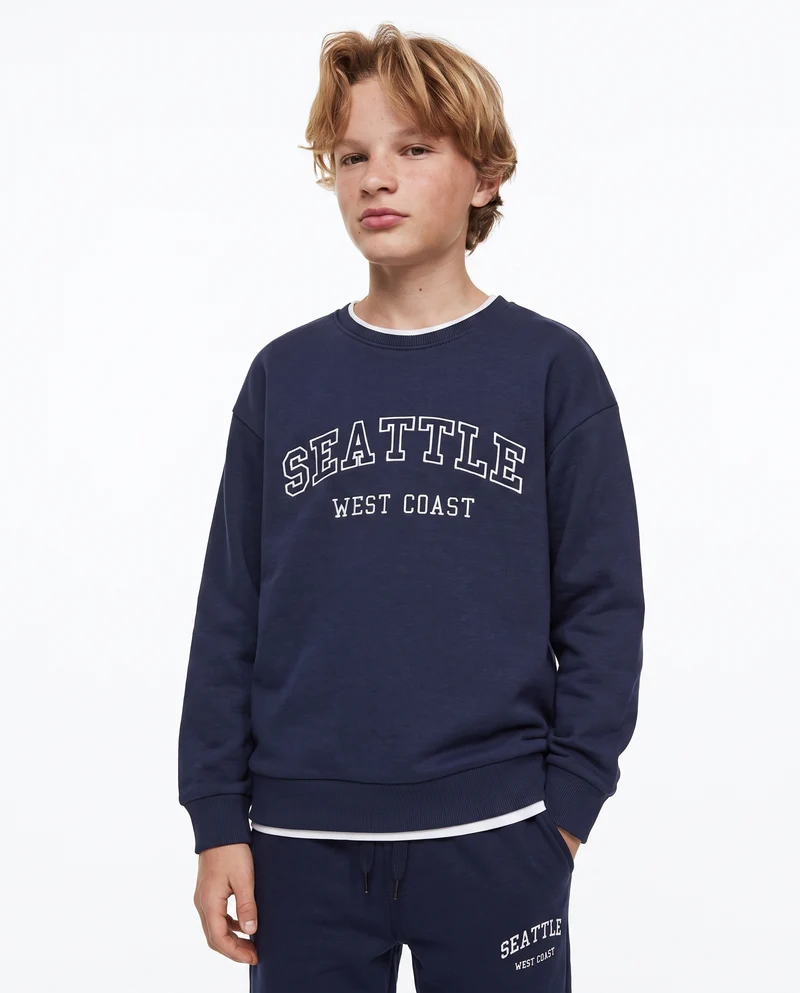 Felpa girocollo con ricamo e comfort - Blu