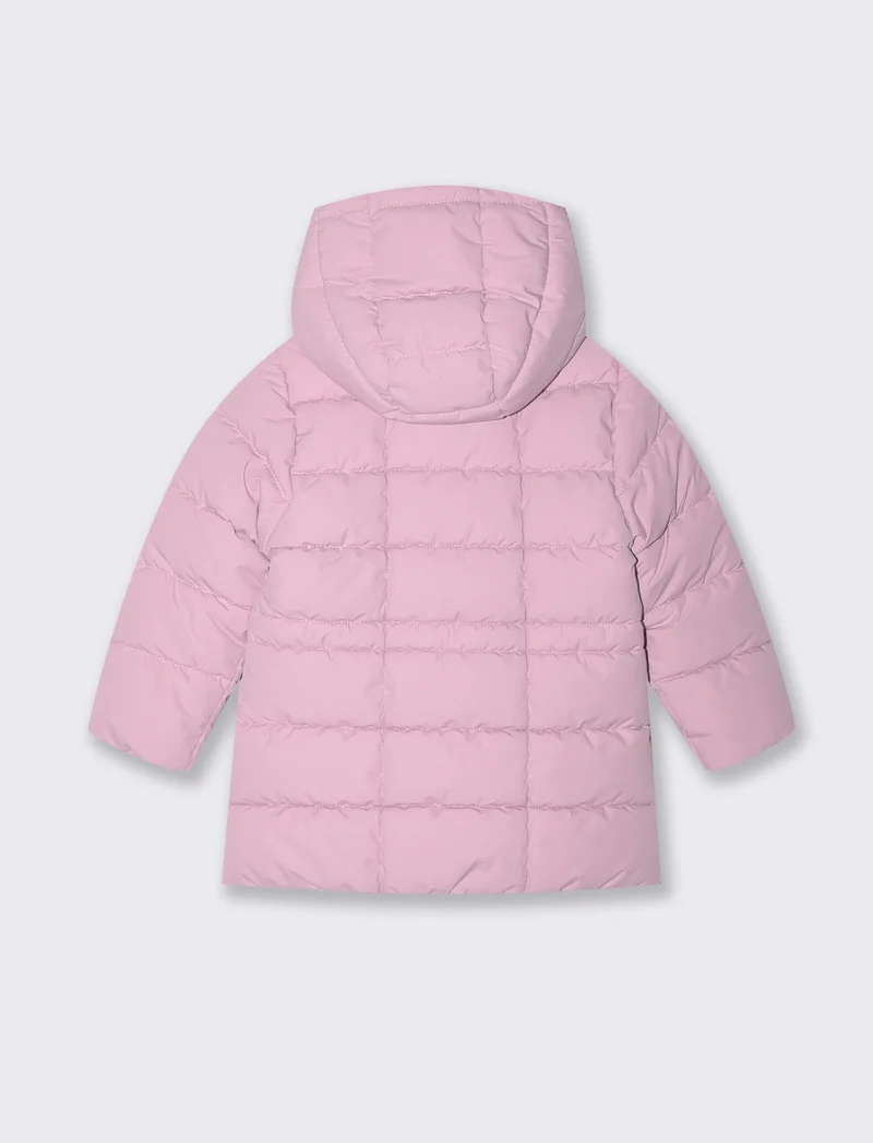 Giaccone lungo con cappuccio e patch - Rosa