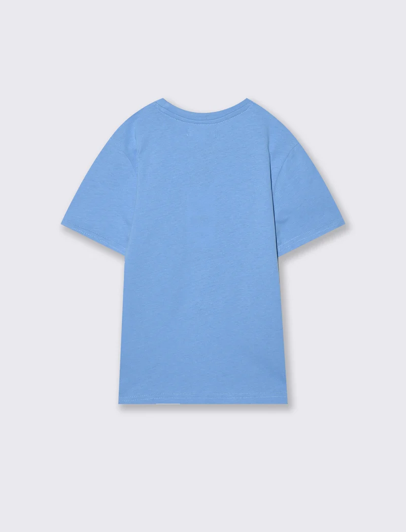 T-shirt estiva in cotone con stampa - Azzurro