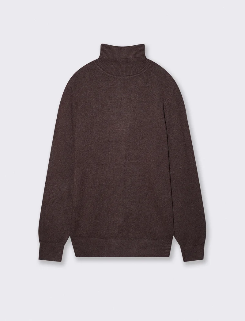 Maglia Collo Alto Filato Premium Rasato - moro/melange