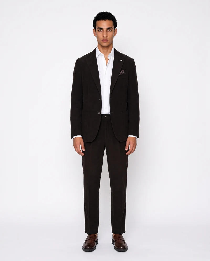 Pantaloni velluto goffrato formal fit - Moro