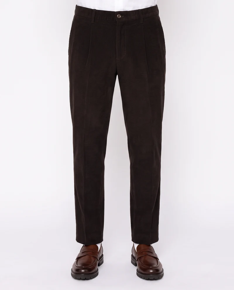 Pantaloni velluto goffrato formal fit - Moro