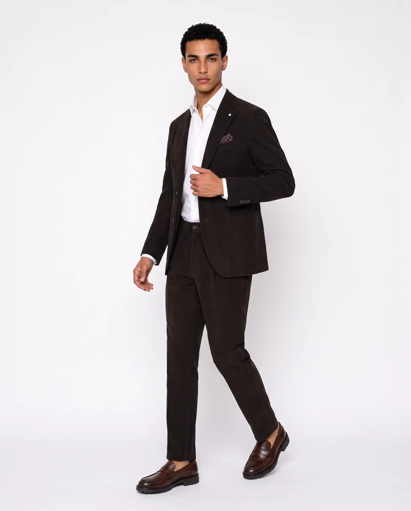 Pantaloni velluto goffrato formal fit - Moro