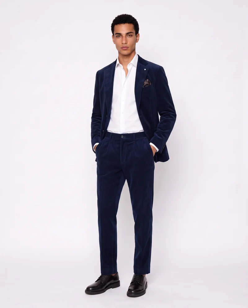 Pantaloni velluto goffrato formal fit - Blu