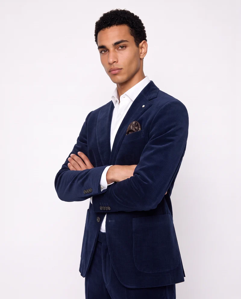 Blazer in velluto goffrato formal fit - Blu