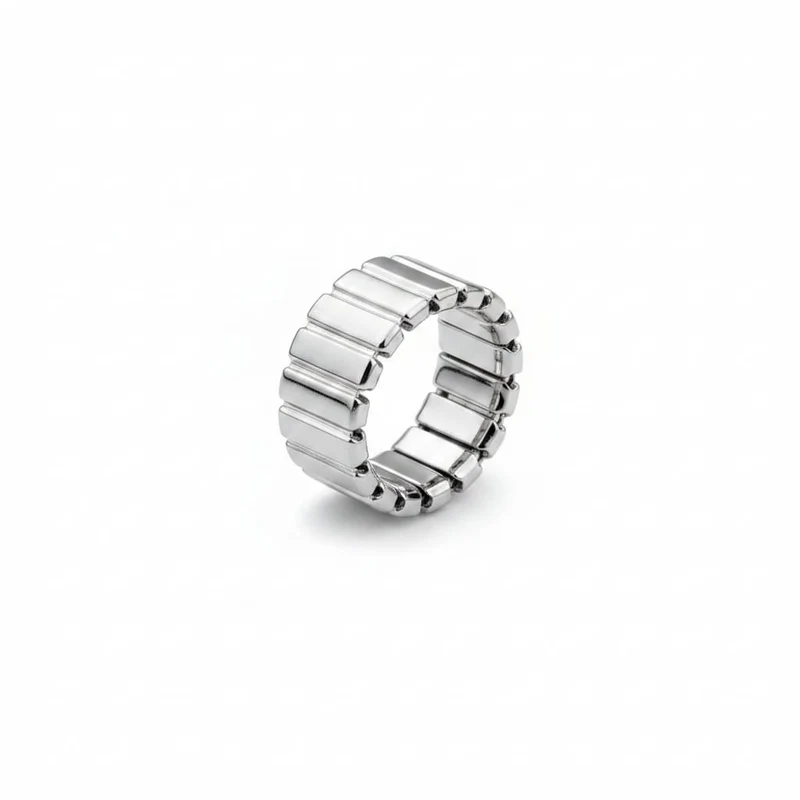 Anello a fascia elastico con finitura lucida e opaca - Argento